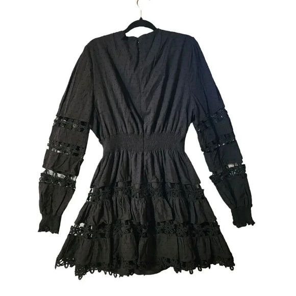 NWT Posh Shoppe Lace Mini Dress Women Size 3x Black Long Sleeve Deep V-Neck - Picture 3 of 9